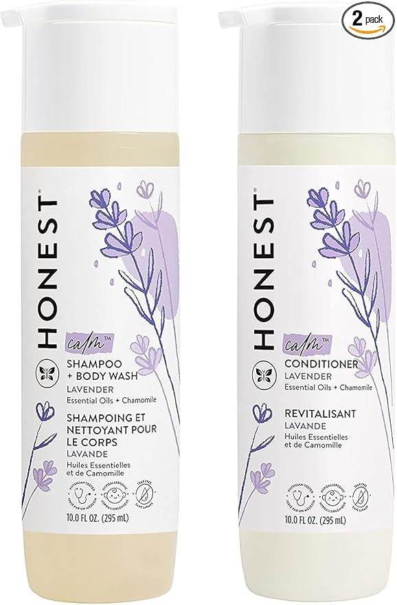 The Honest Company Silicone-Free Conditioner & 2-in-1 Cleansing Shampoo + Body Wash Duo | Gentle for Baby | Naturally Derived | Lavender Calm, 20 fl oz