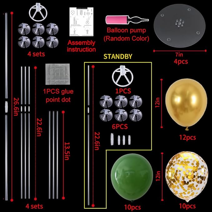 TONIFUL 4 Set Sage Green Gold Balloon Centerpieces for Table,Balloon Stand Centerpiece Table Decorations for Birthday Baby Shower Woodland Party Decorations Christmas