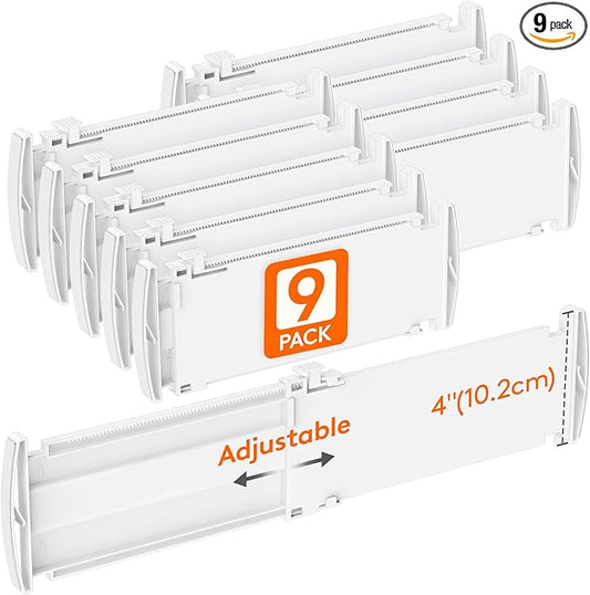 Lifewit 9 Pack Drawer Dividers 4" High, 10.5-16.5" Dresser Drawer Divider, Adjustable Drawer Organizers for Clothes, Plastic Drawers Separators for Dresser, Bedroom, Bathroom, Kitchen, Office