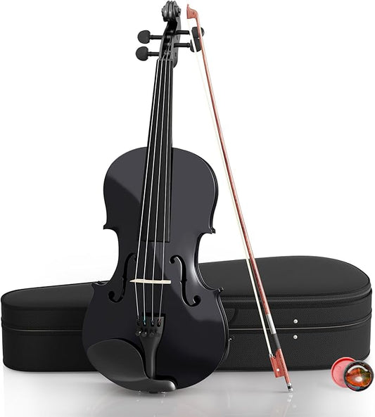 Beginner Violin 4/4, Full Size Violin for Adults, Teens, Student, Acoustic Fiddle Kit with Hard Case, Bow, Rosin, Bridge, Learners Age 12+ (Black)