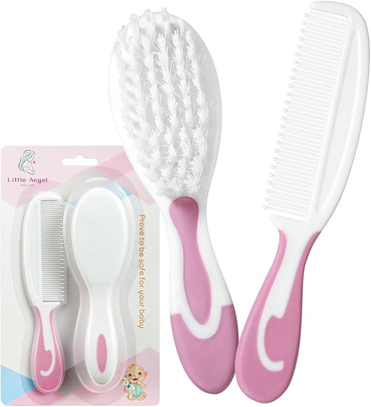 Baby Hair Brush and Comb Sets, New Born Baby Hair Brushes, Perfect Baby Registry Gift for Newborns(Pink)