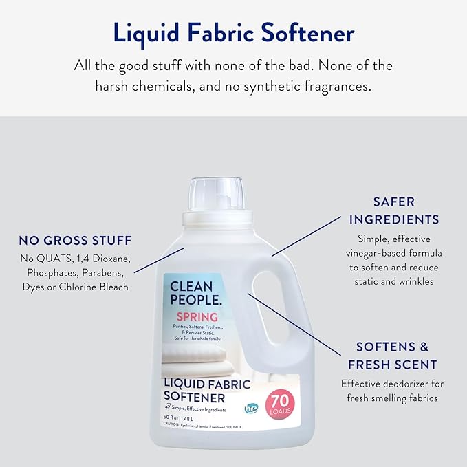 The Clean People Liquid Fabric Softener - Softens & Removes Static Cling - Vegan (50 Fl Oz, Spring)