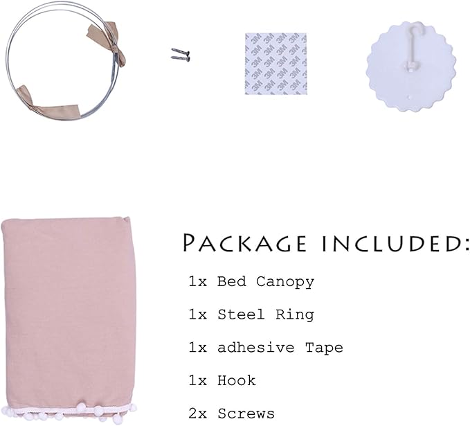 Bed Canopy with Pom Pom Cotton Canopy for Kids Crib Baby Girl Netting Cover Canopy Crib Curtain Reading Nook Hanging Tent Nursery Play Game Castle Room Decoration (White)