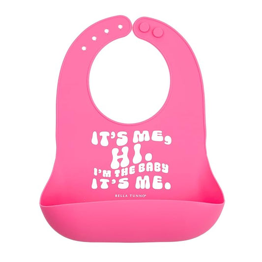Baby Bib for Eating by Bella Tunno, Waterproof Silicone Bib with Large Food Catcher, Adjustable Fit for Babies 4-12 months & Toddlers 1-3 Years, Boys & Girls, It’s Me Hi
