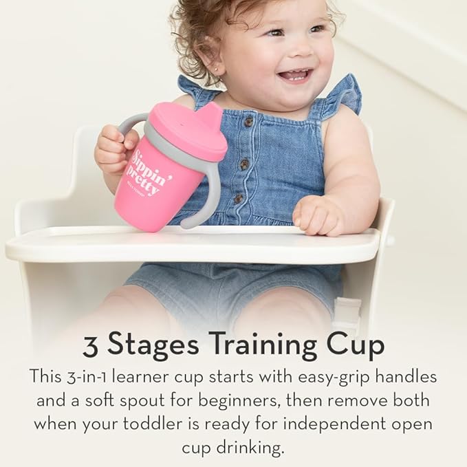 Sippy Cup by Bella Tunno, Silicone Training Cup with Transition Handles for Infants, Toddlers & Kids, Babies 6-12 Months & Toddlers 1-3 Years, Boys & Girls, Sippin’ Pretty, 8 oz