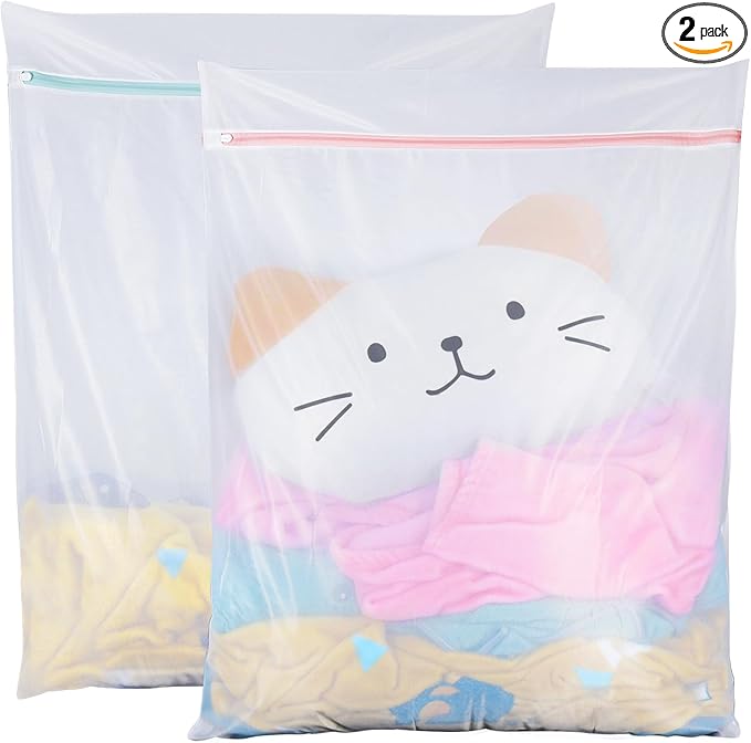 Large Mesh Laundry Bags, 2 Pack 35 in x 27 in Washable Fine Net Washing Machine Bags for Delicates, Blankets, Comforters, Bedding, Clothing, Toys, Pet Items