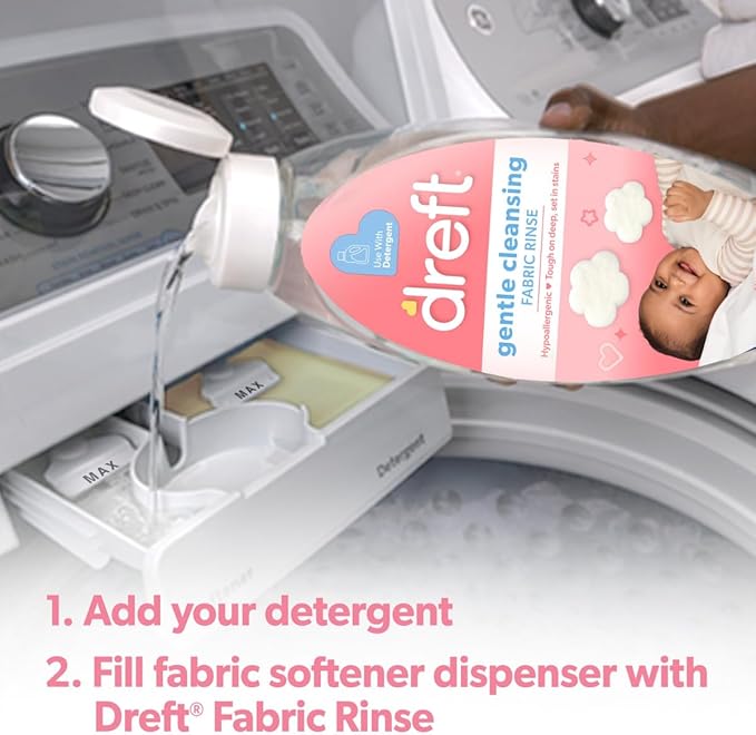 Dreft Baby Gentle Cleansing Fabric Rinse, 48 fl oz, Hypoallergenic, Dermatologist Tested on Sensitive Skin, Odor Remover