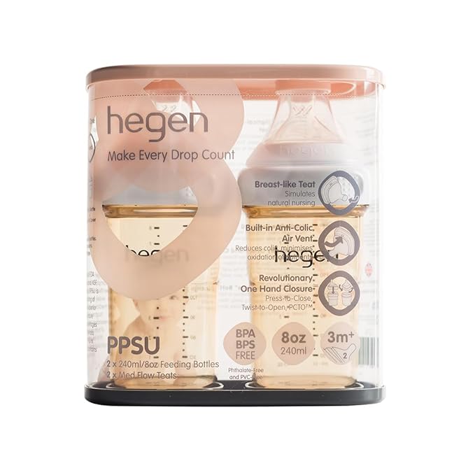 Hegen Easy to Clean Anti-Colic Baby Bottle, 8oz for 3 to 6 Months (2-Pack)