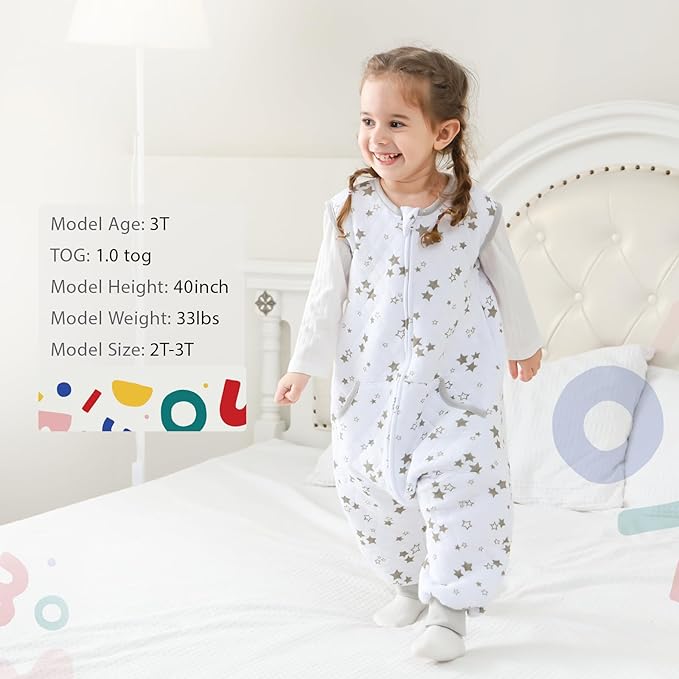 HOMEAL Sleep Sack with Feet, 1.0 TOG Toddler Sleep Sacks 2t-3t Sleep Sack Toddler, Toddler Sleeping Sack with Legs, Sleeveless Sleep Sack Baby, Toddler Sleep Sacks Baby for Early Walkers