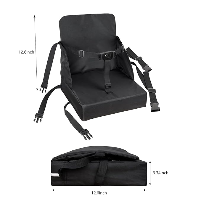 Toddler Booster Seat for Dining Table, Booster Seat for Table, 12.6x3.34 Inch Portable High Chair for Travel, HOSEASCA Compact Lightweight Travel Booster Seat with Adjustable Straps for Baby(Black)