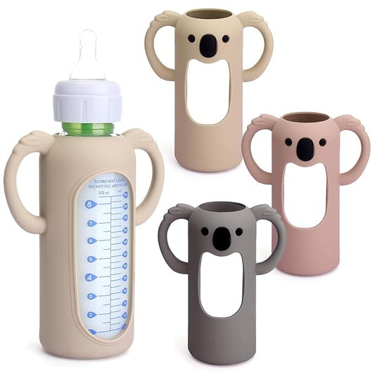 Mity rain 3 Pack Silicone Sleeves for Dr. Brown's Glass Bottles 8 OZ - Anti Breakage Baby Bottle Holder, Compatible with Dr. Brown's Glass Bottles for Babies with Handle