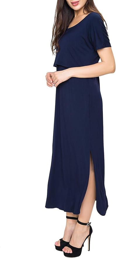 Smallshow Women's Maternity Nursing Dresses Split Long Dress for Breastfeeding