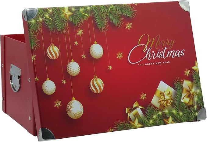 GUOZI Collapsible Storage Box, Decorative Memory Box with Lid & Metal Reinforced Corners, Cardboard File Bin with Handles, Organizer Gift Box for Keepsake Toy Photos Office Nursery Wardrobe Bookshelf