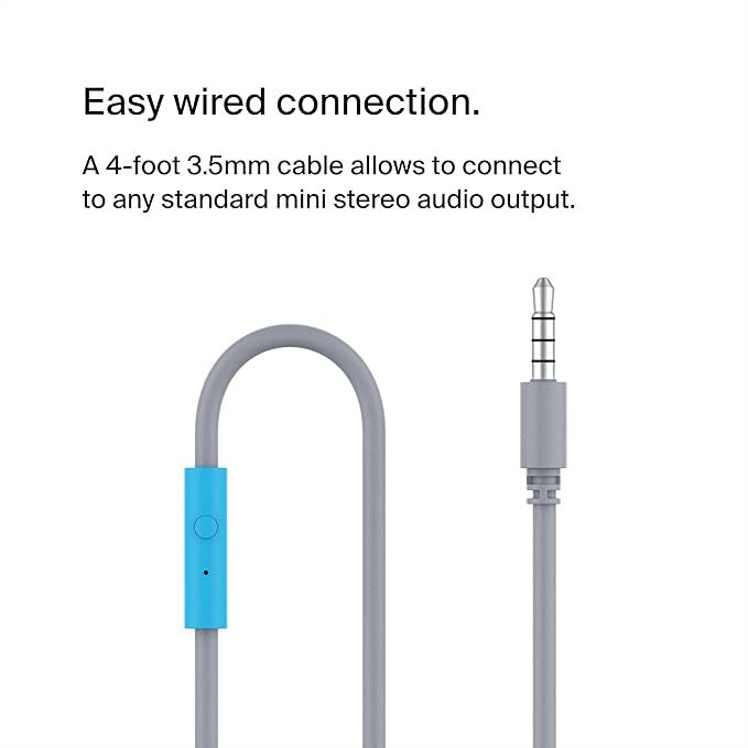 Belkin SoundForm Mini Kids Wired Headphones with Built-in Microphone & Fun Stickers, 85dB Safe Volume Limit – for Online Learning, Travel, Compatible w/iPhone 15, iPad, Galaxy S23, & More - Blue