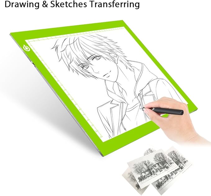 LitEnergy Portable A4 LED Copy Board Light Tracing Box, Green Ultra-Thin Adjustable USB Power Artcraft LED Trace Light Pad for Tattoo Drawing, Streaming, Sketching, Animation, Stenciling