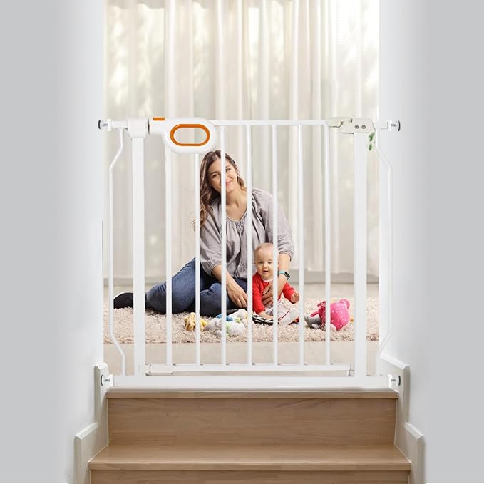 Baby Safety Gate for Stairs 29-33 Inch Wide, Safety House Gate for Baby Pet Gate with Door Pressure Mounting Gates for Kids Toddler Dogs Indoor Stairway Doorway White (30.5'' Tall)