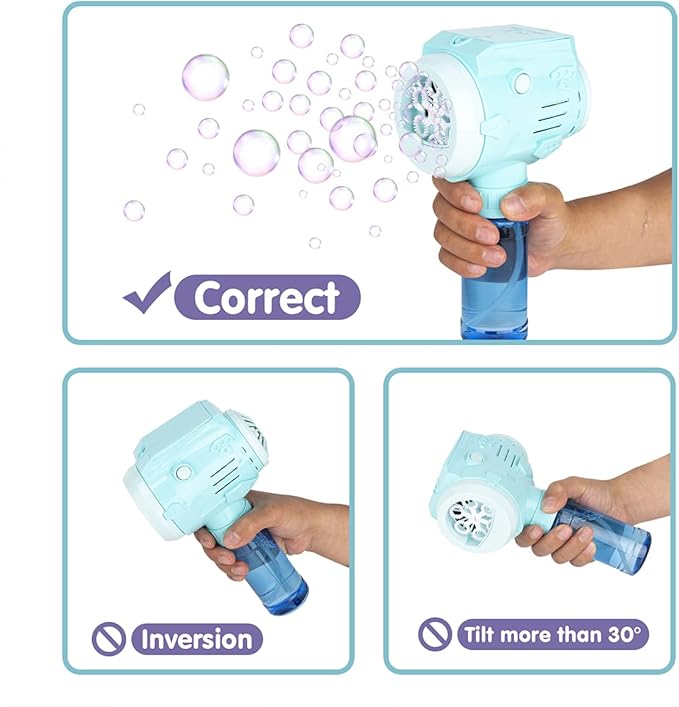 Automatic Bubble Guns with Light, Zealous 2pc High Output Bubble Machines with Bubble Solution & Bubble Concentrate,Handheld Battery Operated Bubble Maker Toys for 3000+ (Bubble-White)