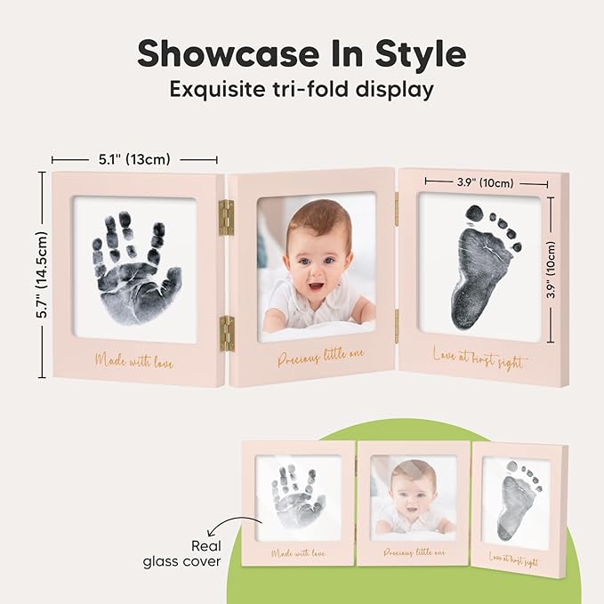 Inkless Baby Handprint and Footprint Kit for Newborn - Baby Footprint Kit, Newborn Keepsake Nursery Picture Frame,Dog Paw Print Maker,Personalized Gifts for New Mom,Showers & Registry(Petal Pink/Gold)