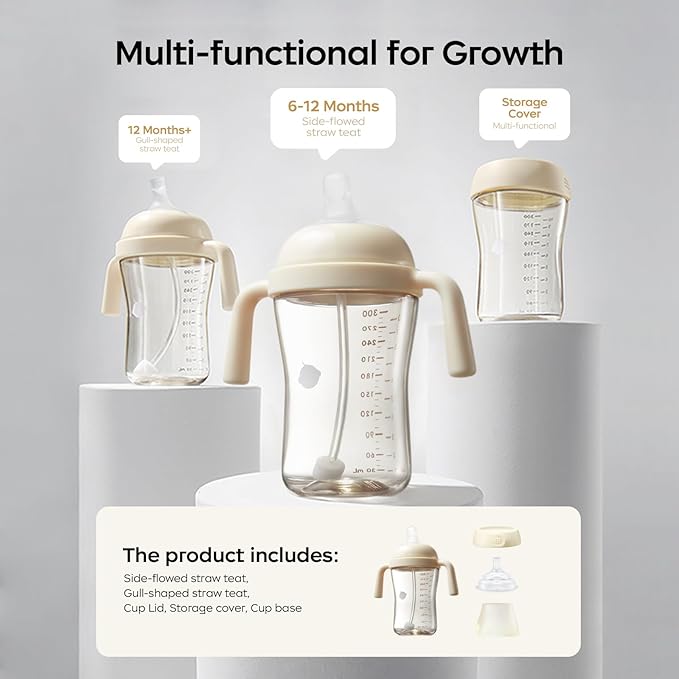 Bc babycare Sippy Cup Learner for 6+ Month Old with Nipples & Handles, Spill Proof Sippy Cup, Weighted Straw Toddler Cups, Anti-Choking Baby Cups,2 Pack Pink