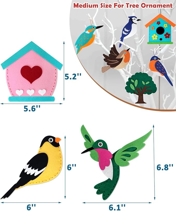 CiyvoLyeen Wild Birds Sewing Craft Kit Animal Sewing Kit for Boys and Girls Beginners Set of 12 Sewing Projects Gift for Kids