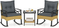 Tangkula 3 Pieces Outdoor Rocking Chairs Set, Rattan Heavy Duty Cushioned by TANGKULA