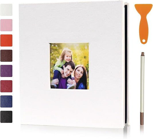 RECUTMS Photo Album Self Adhesive Magnetic Scrapbook 4x6 5x7 8x10 Pictures Scrapbook Album, 40 Pages Photo Book for DIY Baby Family Wedding with Metal Pen and Plastic Board (White)