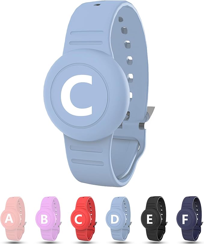 Waterproof Bracelet for AirTag Kids, Personalized Initial Letter Hidden Holder Compatible with Air Tag, Silicone Case for Airtag Adjustable Anti-Lost GPS Tracker for Toddler Child Elder, C