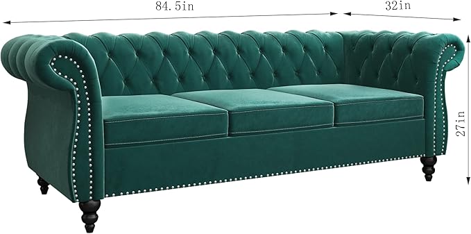 2 Piece Living Room Set, Velvet Chesterfield Sofa Couch Chair - Image 2