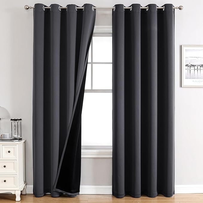 ChrisDowa 100% Blackout Curtains 120 inch Long for Bedroom with Black Liner, 2 Thick Layers Total Blackout Thermal Insulated Grommet Long Window Curtains 2 Panels Set (Dark Grey, 52 x 120 Inch)