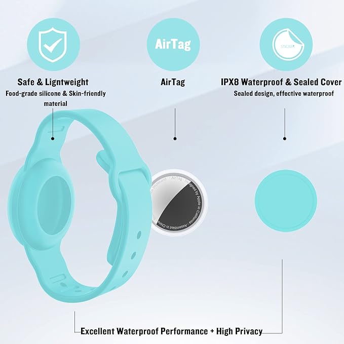 Waterproof AirTag Bracelet for Kids, Hidden Silicone Wristband for AirTag, GPS Tracker Case for Air Tag Holder Strap Band for Child Toddler, Secure Anti-Loss Protection(Mint Green)