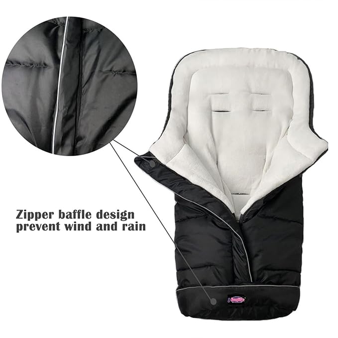 Weather Proof Oudtoor Walking Universal Stroller Bunting Bag with Reflective Strips,Multi-Zippers,Central and Feet Area Opens,Easy for Baby in&Out&Temperature Regulation Footmuff for Stroller,Black