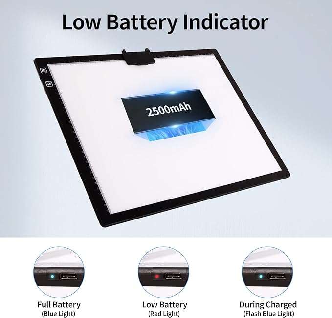 A3 Light Pad, Elice Tracing Light Box 3 Colors Mode Stepless Dimmable and 6 Levels of Brightness Light Copy Pad, Wireless Rechargeable Led Light Board for Weeding Vinyl Diamond Painting Sketching