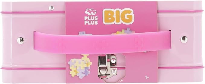 PLUS PLUS Building Set with Metal Suitcase, Open Ended Stem Toy for Toddlers and Preschool, 70 Big Pastel Interlocking Pieces