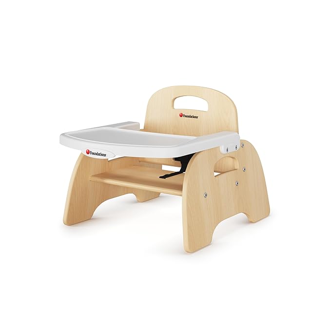 Foundations Easy Serve 5" Wood Feeding Chair for Toddlers, Adjustable Harness, Removable Dishwasher Safe Tray, “No Tip” Base, Baltic Birch Plywood