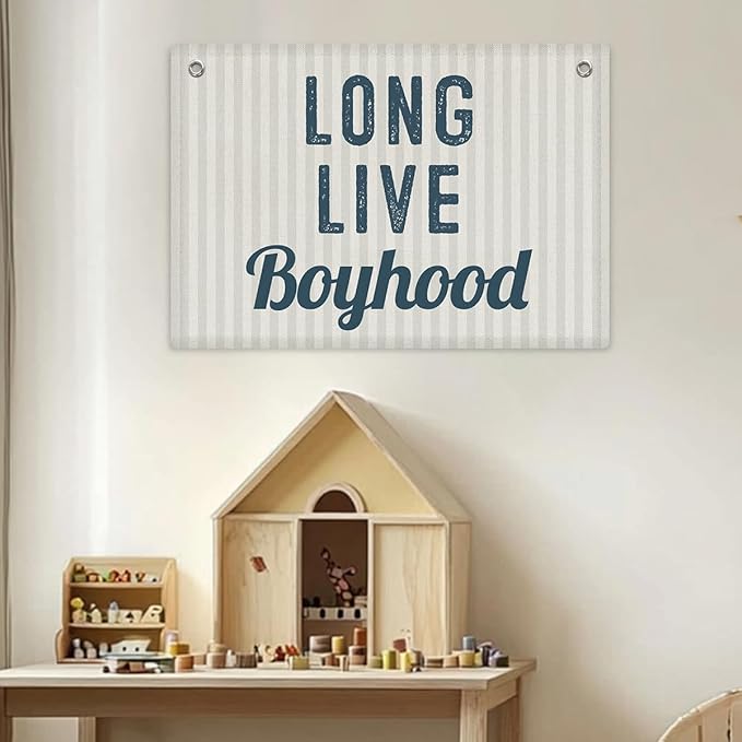 Toddler Boy Room Decor, Long Live Boyhood Banner, Boys Room Wall Decor, Banner Flag, 28.520 inches, Blue
