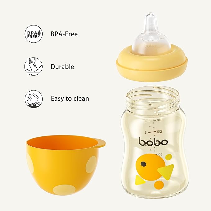 YOHKOH PPSU Baby Bottle Wide Neck, Newborn Anti-Colic Baby Bottle with Natural Response Nipple, Streamlined Body, Easy to Clean (5.4oz (Pack of 4), Yellow)