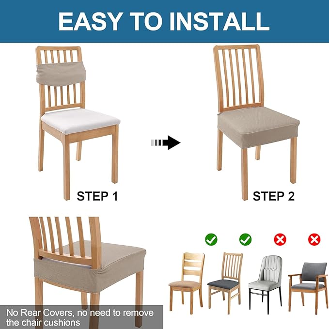 Smiry Waterproof Seat Covers for Dining Room Chairs Set of 4, Stretch Jacquard - Image 5