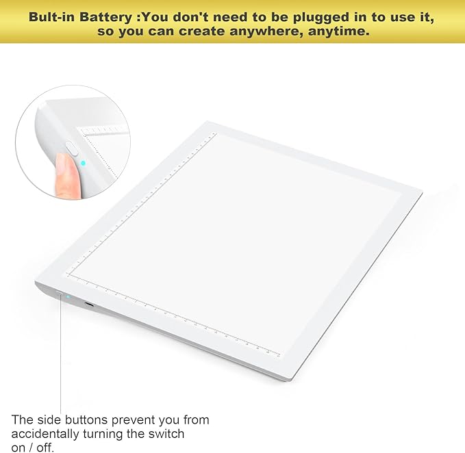 A4 Wireless Battery Powered Light Pad with Bag, TOHETO Tracing Light Box Dimmable Brightness Rechargeable LED Light Board Portable Cordless Copy Board for Drawing Sketching X-ray Viewing (White)
