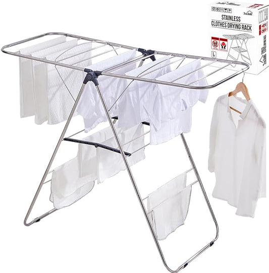TRES BELLE 25NEW Stainless Steel Clothes Drying Rack(L)–Foldable,Lightweight,Anti-Slip Elastic Rods,Made in Korea,Indoor & Outdoor Use,Rust-Resistant,Towels Drying,Underwear,Baby Clothes–L Sizes
