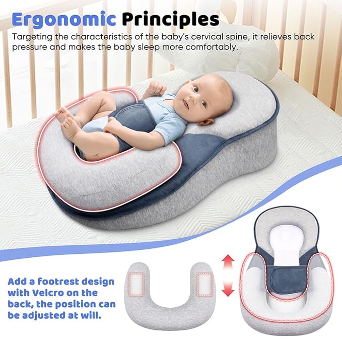 Baby Lounger Pillow, Adjustable Strap Incline Cushion for Breastfeeding & Bottle Time for Tummy Play