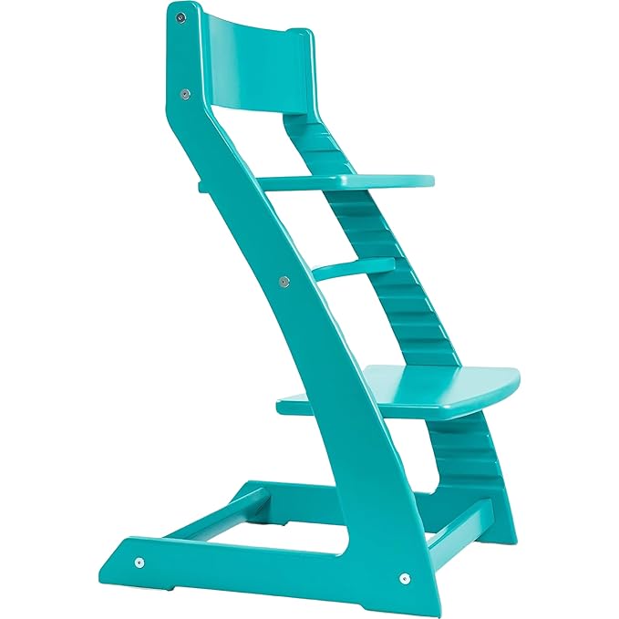 FORNEL Modern Wooden High Chair in Turquoise | The Adjustable Grow-with-Me Chair with a Stylish Pop of Color for Your Kitchen & Dining Room