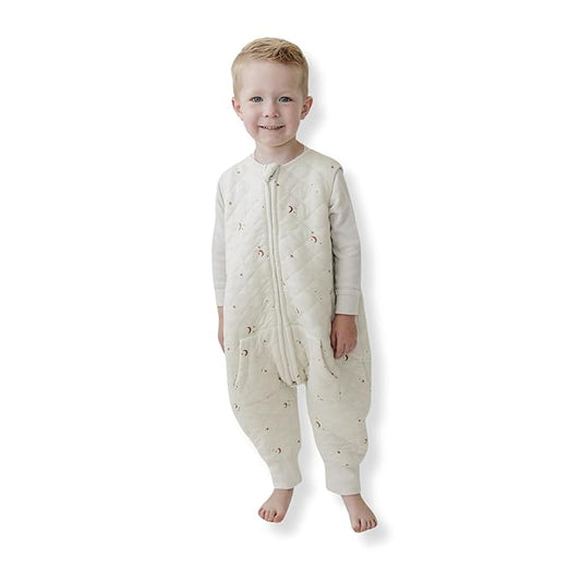 Tealbee Dreamsuit - Toddler sleep sack with feet 12-18 months, 18-24 months - 1.2 TOG All Season Baby Wearable Blanket for Walkers - Rayon made from Bamboo, Organic Cotton Sleep Bag - Moons Stars