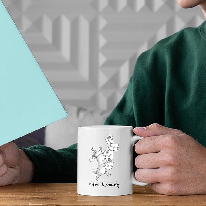 Personalized Deer Coffee Cup Gift For Family Friends Besties, Customized Name Deer Accent Coffee Mug, Awesome Animal Travel Mug Gift for Birthday Christmas, Deers White Ceramic Coffee Mug 11 15 Oz