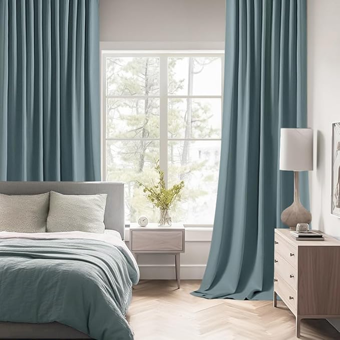 MIULEE Greyish Blue Back Tab Blackout Curtains 120 Inch Long 2 Panels Set for Bedroom, Rod Pocket/Pinch Pleated Extra Long Thermal Insulated Living Room Darkening Light Blocking 10FT Drapes