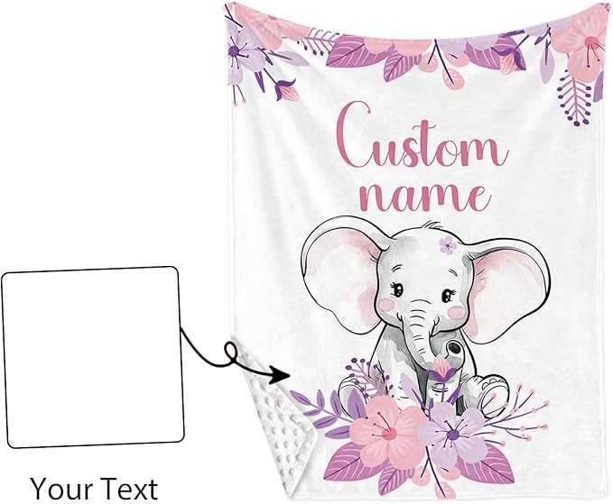 Custom Nursery Crib Bedding Set: Personalized Name 4 Piece Purple Flower Elephant Design Baby Crib Sets for Girls - Toddler Double Layer Blanket Set, Comfortable Crib Bed Sheets for Baby Toddlers