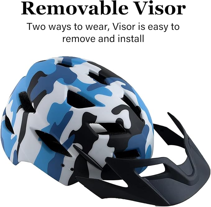 Kids Bike Helmet, Youth Toddler Boys Girls Helmets, 2 Size Adjustable for Ages 2-3-5-8-14 Years, Child Helmet with Visor and LED Light, Lightweight Multi-Sport Bicycle Scooter Cycling Helmets