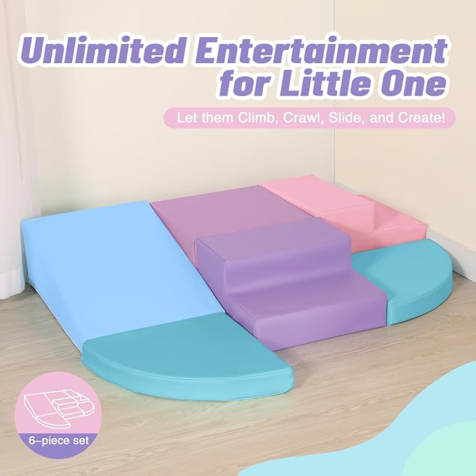 6-Piece Foam Climbing Blocks for Toddlers: Colorful Climbing Gym PU Leather Baby Foam Building Blocks Indoor Toy