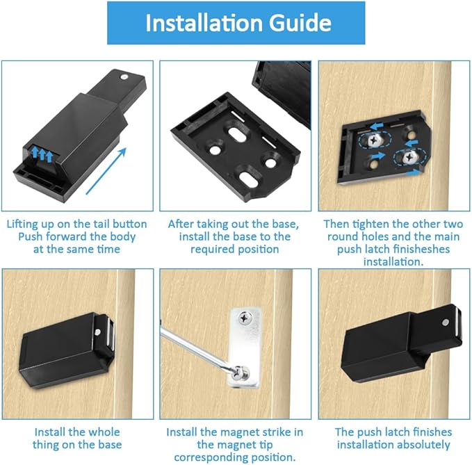 Heavy Duty Push to Open Door Latch, 10 Pack Black Magnetic Push Latches, Hidden Push Touch Latch Hardware for Push to Open Cabinet, Magnetic Door Catch for Drawer Wardrobe Door