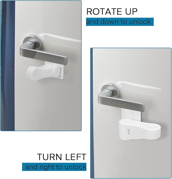 Child Proof Door Lever Lock - 2 Pack - Door Locks for Kids Safety - Door Knob Child Proof - Baby Proofing 3M Adhesive - Door Handle Child Proof - Baby Safety Locks for Toddlers - White