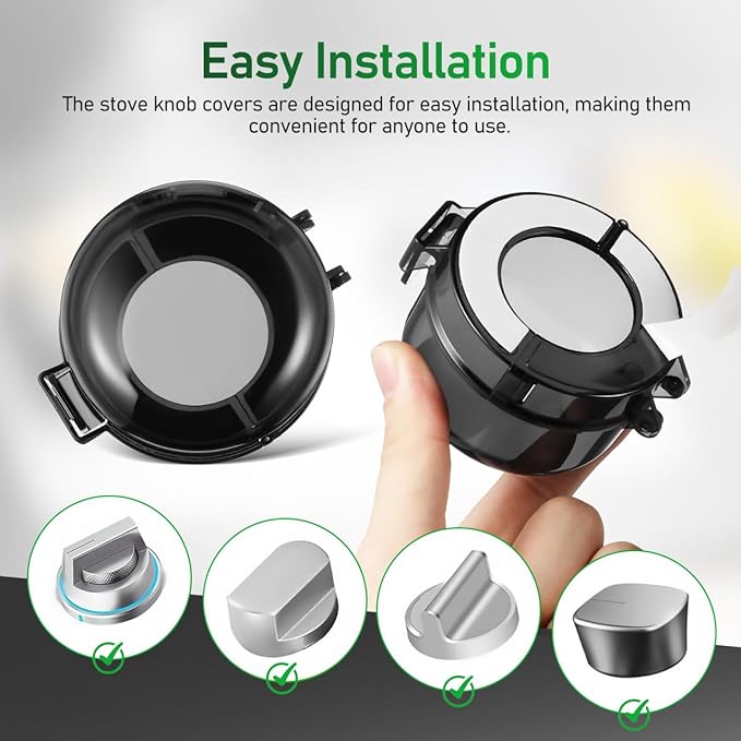 5pcs Stove Knob Cover: 3.5in Child Proofing Cover Knob Easy Install for Kitchen Stove Locks Door Child Proof Clear Plastic Black